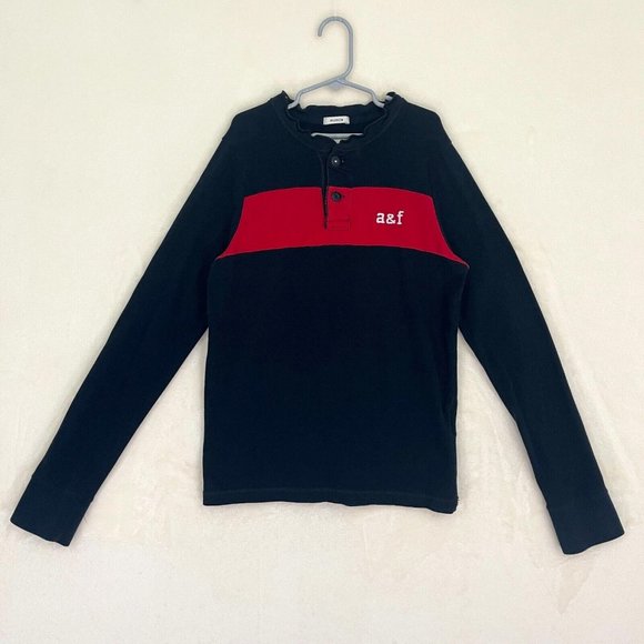 Abercrombie & Fitch Kids Boys Muscle Shirt Size Large Red Navy Long Sleeve Tee - Picture 1 of 8